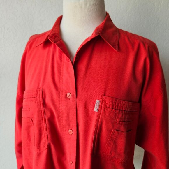 Vintage 80s 90s Gitano Red Long Sleeve Button Front Boxy Oversized Shirt L Large - Picture 2 of 9